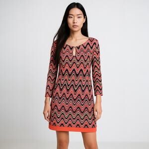 Ana Alcazar Multicolor Pink Crochet Aztec Chevron Knit Long Sleeve Mini Dress 14
